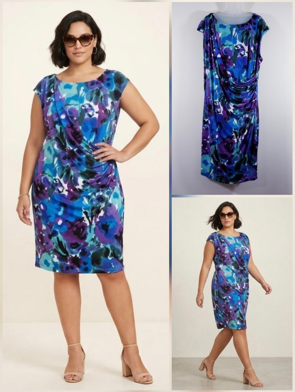 ❤️Connected Woman NWT! blue/purple faux wrap  dress 🤍size 24W